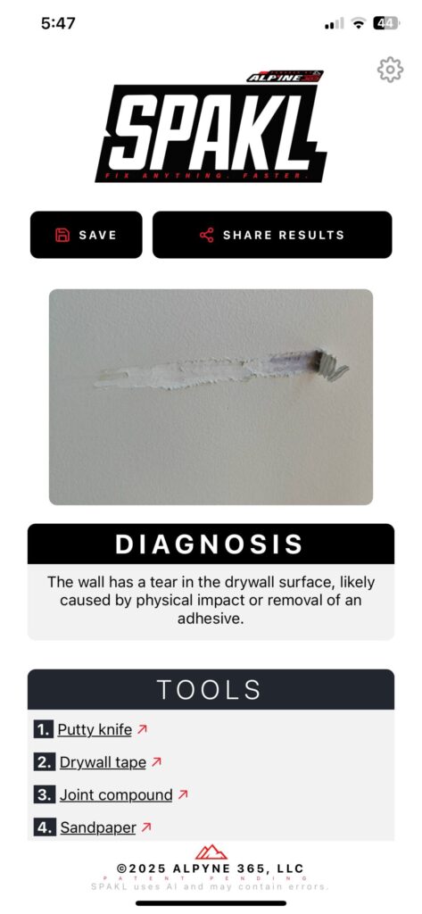 SPAKL- DIY AI Assistant by Alpyne 365- How to Fix Damaged Drywall