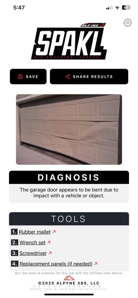 SPAKL- DIY AI Assistant by Alpyne 365- How to Fix Damaged Garage Door
