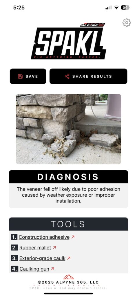 SPAKL- DIY AI Assistant by Alpyne 365- How to Fix Damaged Stone Veneer