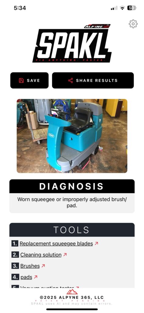 SPAKL- DIY AI Assistant by Alpyne 365- How to Fix Damaged Floor Scrubber