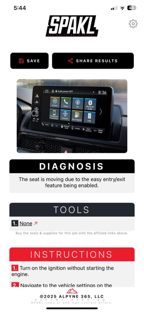 SPAKL- DIY AI Assistant by Alpyne 365- How to Fix Honda Seat
