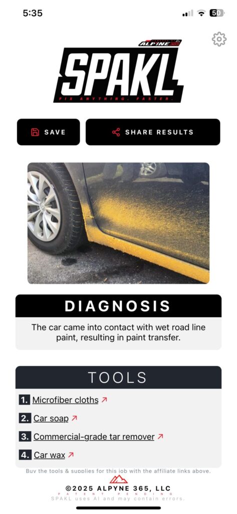 SPAKL- DIY AI Assistant by Alpyne 365- How to Fix Road Paint on Car