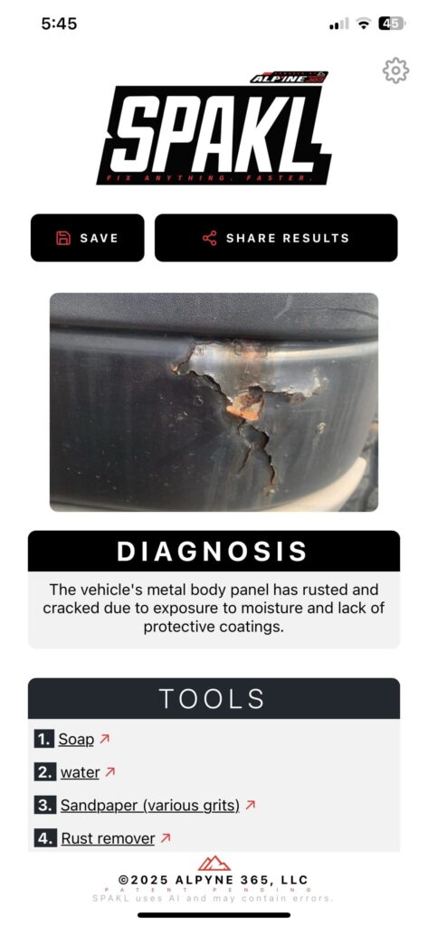 SPAKL- DIY AI Assistant by Alpyne 365- How to Fix Rusted Bumper