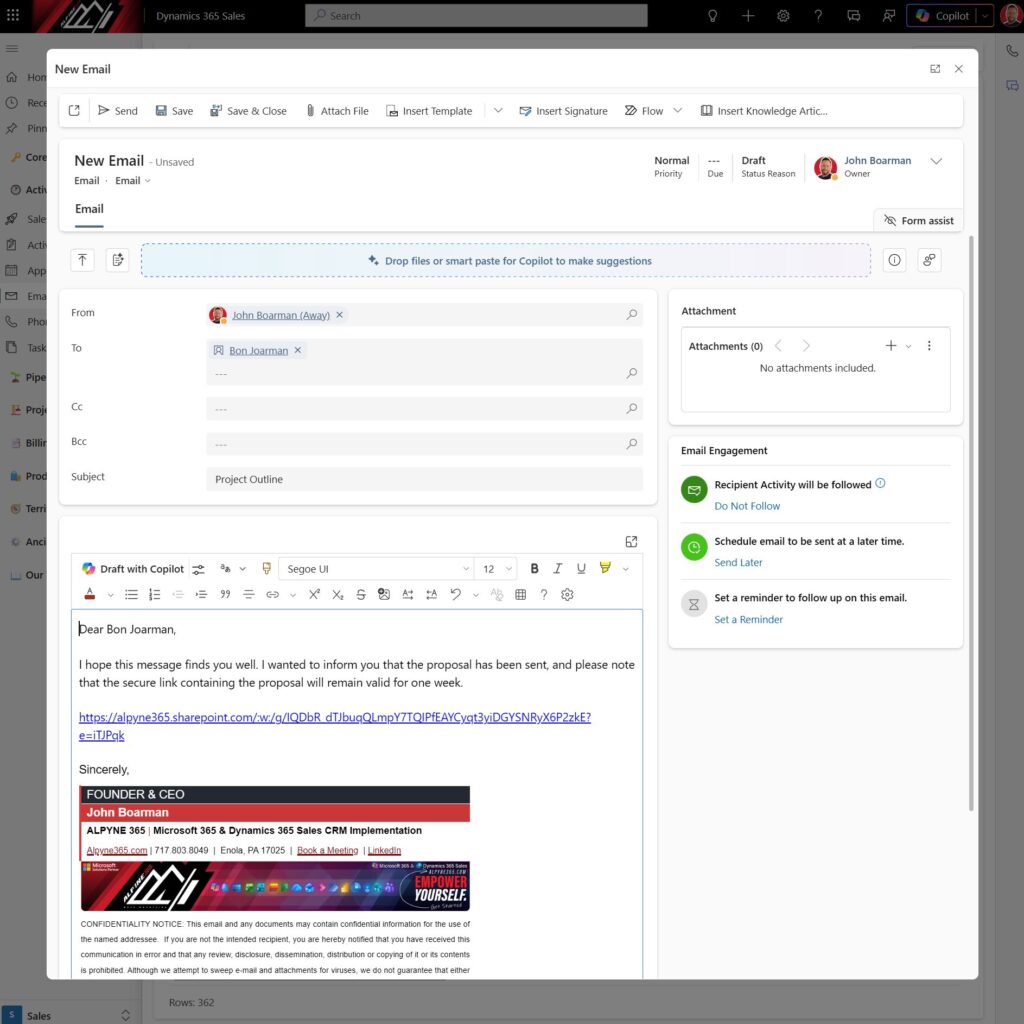 Send Email with Shared Document Link- Alpyne 365